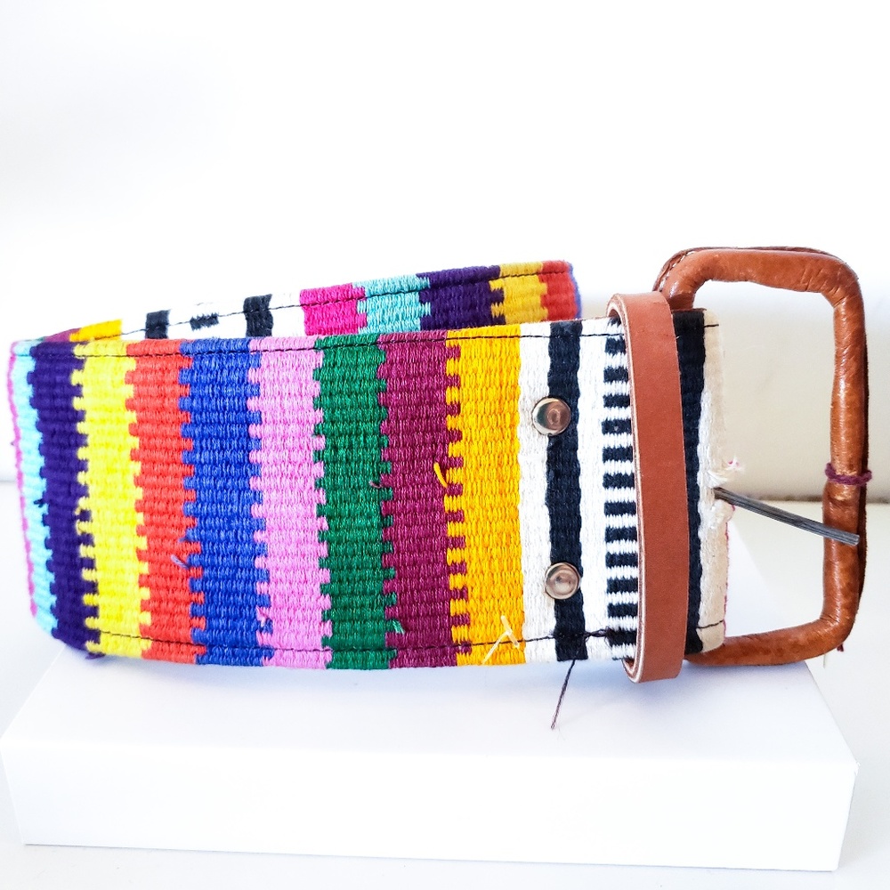 Vtg Guatemalan Colorful Rainbow Wide Waist Belt